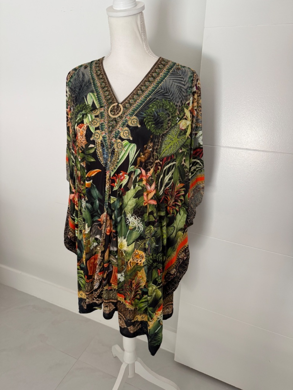 Camilla Short Kaftan Multi Colored Tropical Animal Printed Cover Up Dress - Picture 2 of 9
